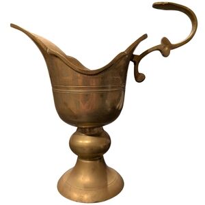 Vintage Brass Pedestal Pitcher. 7" Tall. Beautifully Tarnished